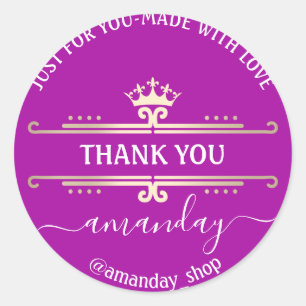 Pegatina Redonda Gracias Tienda Web Boutique Shop Royal Crown Hot P