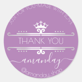 Pegatina Redonda Gracias Tienda Web Boutique Shop Royal Crown Purpl