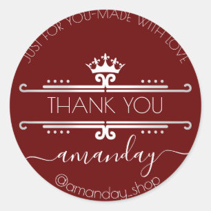 Pegatina Redonda Gracias Tienda Web Boutique Shop Royal Crown Ruby