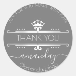 Pegatina Redonda Gracias Tienda Web Boutique Shop Royal Gray Crown