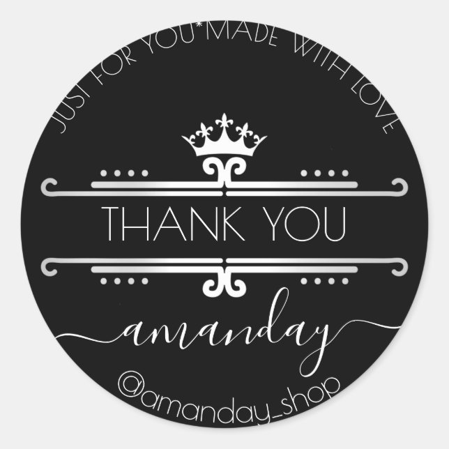 Pegatina Redonda Gracias Tienda Web Tienda Real é Black Crown (Anverso)