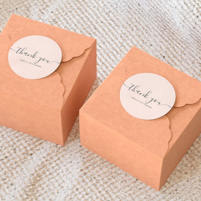 Pegatina Redonda Gracias tipografía elegante moda rosa rubor (Subido por el creador)