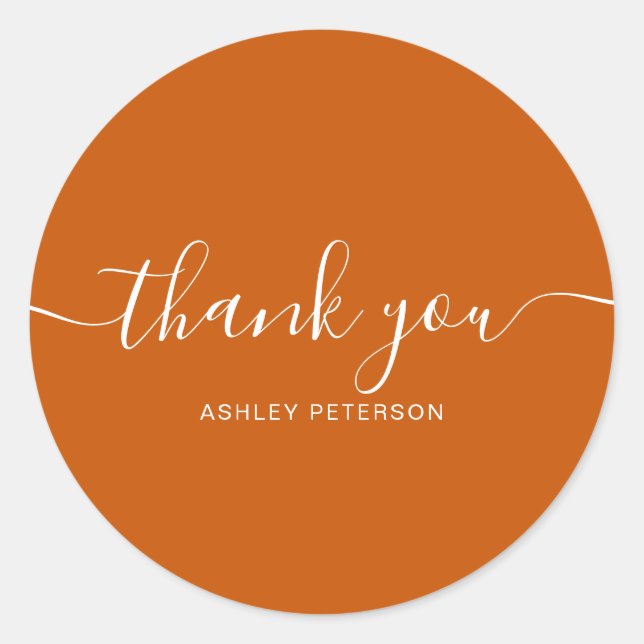 Pegatina Redonda Gracias tipografía elegante naranja quemado de mod (Anverso)