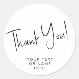 Pegatina Redonda Gracias tipografía minimalista en blanco y negro