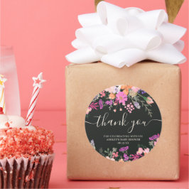 Pegatina Redonda Gracias tipografía prado de flores silvestres past