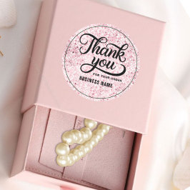 Pegatina Redonda Gracias tipografía rubor dorado rosa brillo ombre