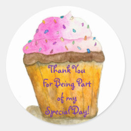 Pegatina Redonda Gracias, Torta Rosa De Acuarela, Espolvorear