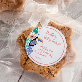 Pegatina Redonda Gracias Tropical Toucan Bird Baby Shower