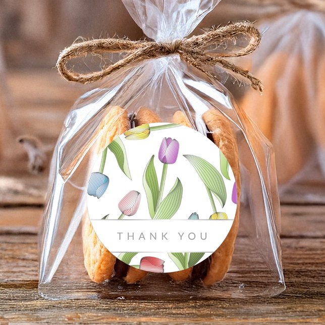 Pegatina Redonda Gracias Tulip Moderno Y Colorido (Subido por el creador)