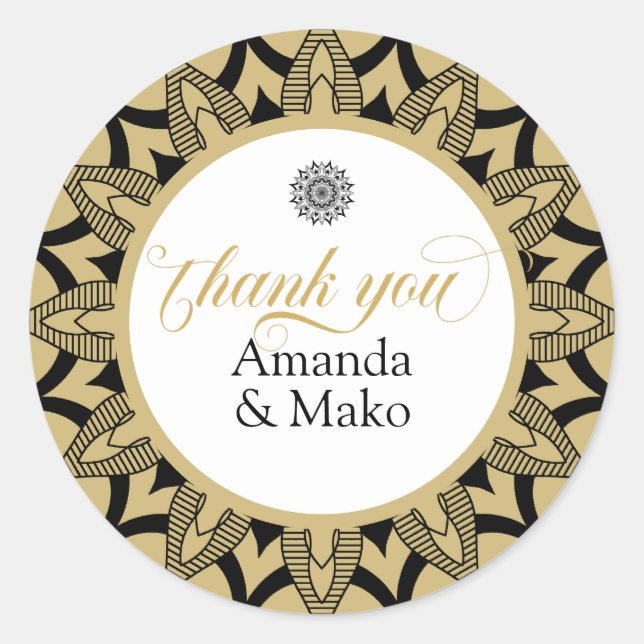 Pegatina Redonda Gracias typography black mandala (Anverso)