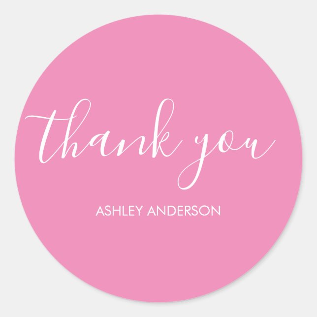 Pegatina Redonda Gracias Typography Plain Pink (Anverso)