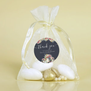 Pegatina Redonda Gracias Typography Spring Flowers Bridal Shower