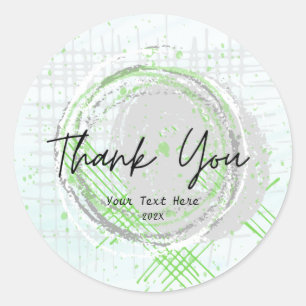 Pegatina Redonda Gracias Typography Watercolor Green Elegant
