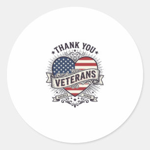 Pegatina Redonda Gracias Veteranos Corazón Patriótico Diseño Vector