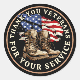 Pegatina Redonda Gracias Veteranos por su Servicio