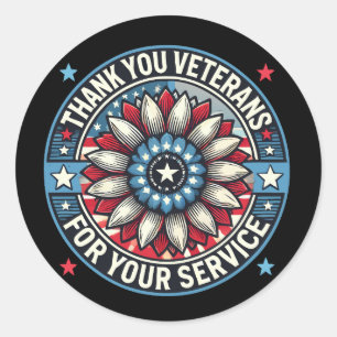 Pegatina Redonda Gracias Veteranos por su Servicio
