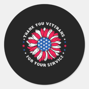Pegatina Redonda Gracias Veteranos Por Su Servicio Girasol Vete