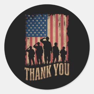 Pegatina Redonda Gracias, Veterans Day American Flag Vintage