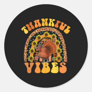 Pegatina Redonda GRACIAS VIBAS Rainbow Turkey Cae Retro Groovy The