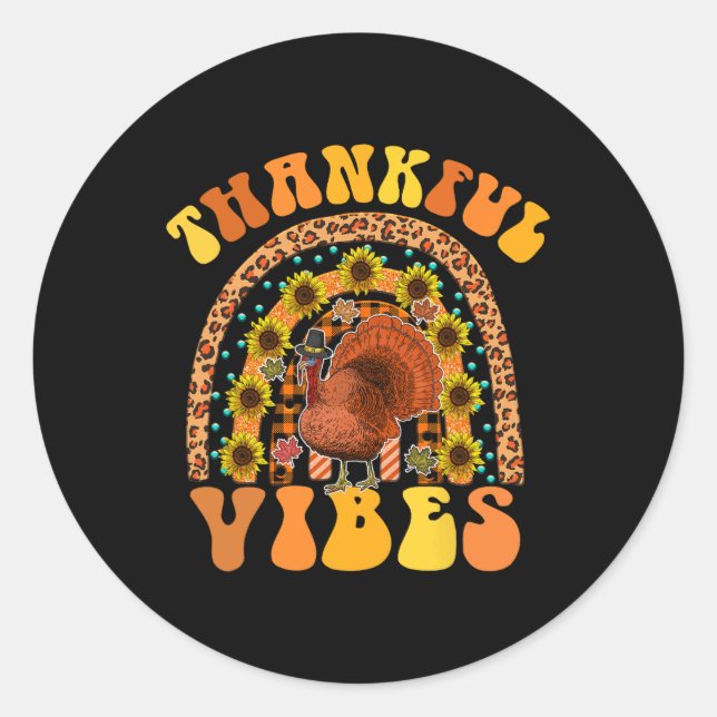 Pegatina Redonda GRACIAS VIBAS Rainbow Turkey Cae Retro Groovy The (Anverso)