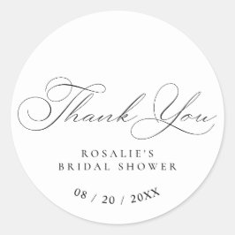 Pegatina Redonda Gracias | Vintage Script Bridal Shower Favor