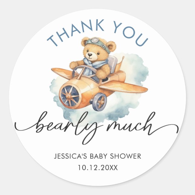 Pegatina Redonda Gracias Watercolor Beary Cute Baby (Anverso)