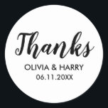 Pegatina Redonda Gracias White<br><div class="desc">Elegante gracias pegatinas redondos clásicos blancos ideales para regalos de boda y cumpleaños.</div>