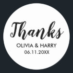 Pegatina Redonda Gracias White<br><div class="desc">Elegante gracias pegatinas redondos clásicos blancos ideales para regalos de boda y cumpleaños.</div>