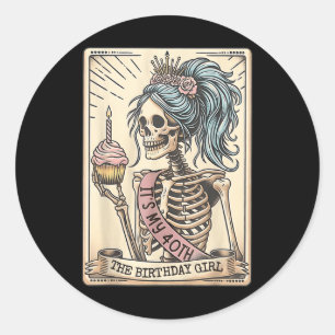 Pegatina Redonda Graciosa 40 cumpleaños Skeleton Tarot Card Retro G
