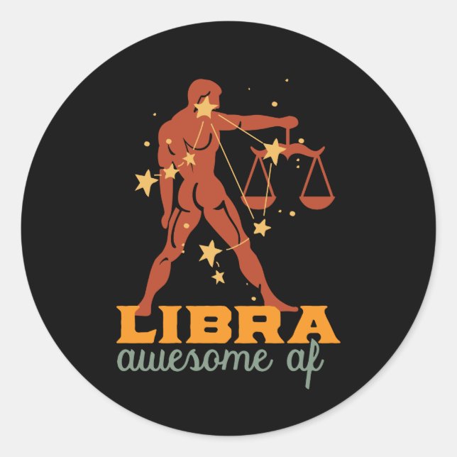 Pegatina Redonda Graciosa Astrología de Estrella Libra Zodiac Aweso (Anverso)