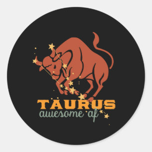 Pegatina Redonda Graciosa Astrología Taurus Zodiac Horoscope Awesom
