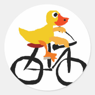Pegatina Redonda Graciosa Bicicleta Yellow Duck