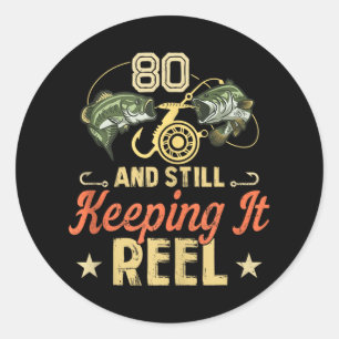 Pegatina Redonda Graciosa Camisa De Pescador De Cumpleaños 80 Para 
