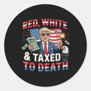 Pegatina Redonda Graciosa Camisa Trump De Blanco Rojo Y Gravada A L