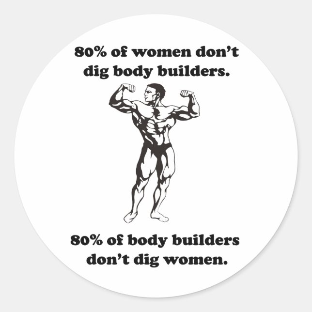 Pegatina Redonda Graciosa camiseta de Bodybuilder (Anverso)