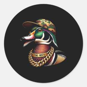 Pegatina Redonda Graciosa camiseta de cazador de pato lanza cacería