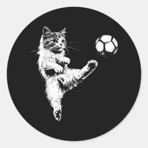 Pegatina Redonda Graciosa camiseta gráfica de Cat Soccer Ball.png