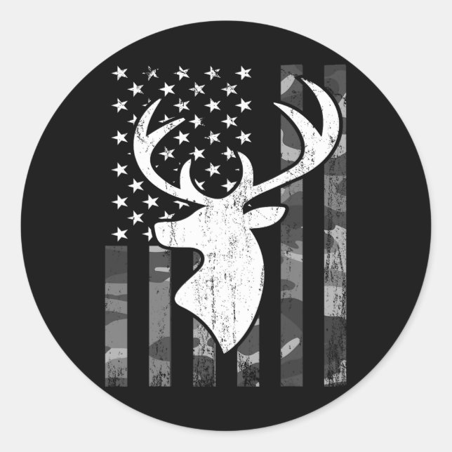 Pegatina Redonda Graciosa Camuflaje De La Bandera Estadounidense Wh (Anverso)