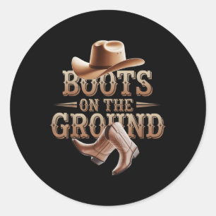Pegatina Redonda Graciosa Cowgirl Boots balanceando a las mujeres e