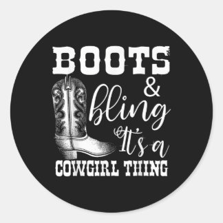 Pegatina Redonda Graciosa Cowgirl Boots Bling Women Gire Cute Love 