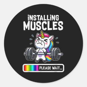Pegatina Redonda Graciosa Curte Unicorn Workout Gym Fitness Weightl
