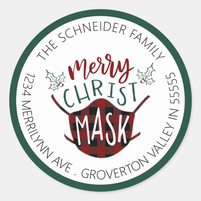 Pegatina Redonda Graciosa dirección de devolución COVID-19 MERRY Ch (Anverso)