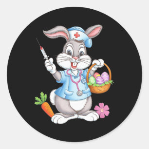 Pegatina Redonda Graciosa enfermera de Pascua Stethoscope Bunny Scr