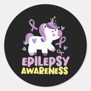Pegatina Redonda Graciosa Epilepsia Conciencia Unicorn Ribbon