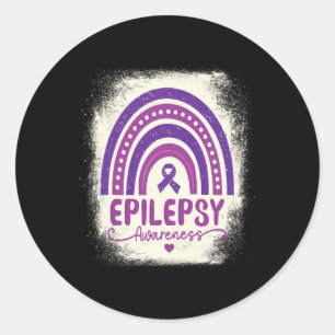 Pegatina Redonda Graciosa Epilepsia de Cinta Púrpura Arcoiris Bleac