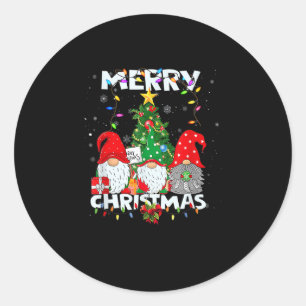 Pegatina Redonda Graciosa Feliz Navidad Gnome Shirt Familia Navidad