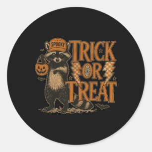 Pegatina Redonda Graciosa Halloween Raccoon Costume Meme Trick O Fe