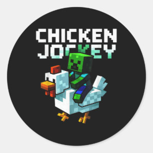 Pegatina Redonda Graciosa jockey sobre pollo Zombie Pixel Art Gamer
