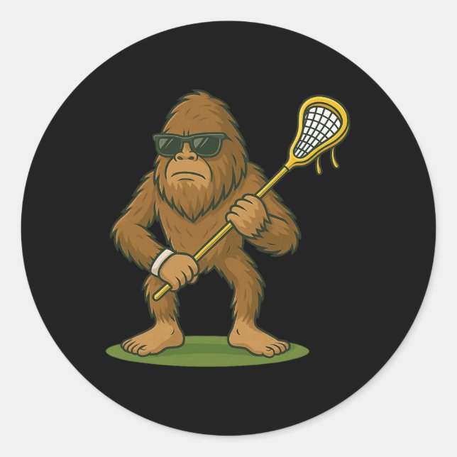 Pegatina Redonda Graciosa Lacrosse Lax Bigfoot Niños Hombres Mujere (Anverso)