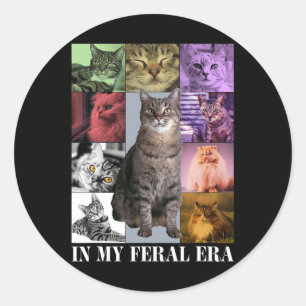 Pegatina Redonda Graciosa Luna De Gato En Mi Feral Era Un Gatito Ab